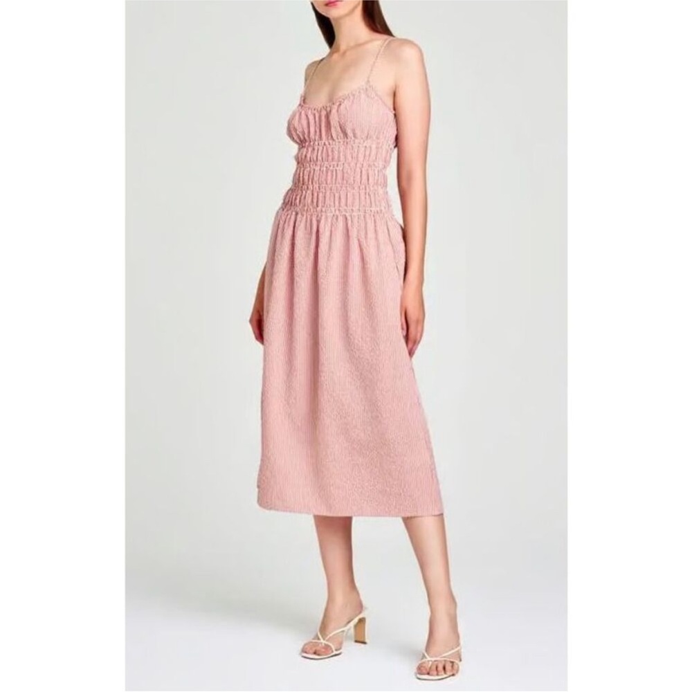 Wayf Seersucker Smocked Midi Dress - Picture 2 of 6